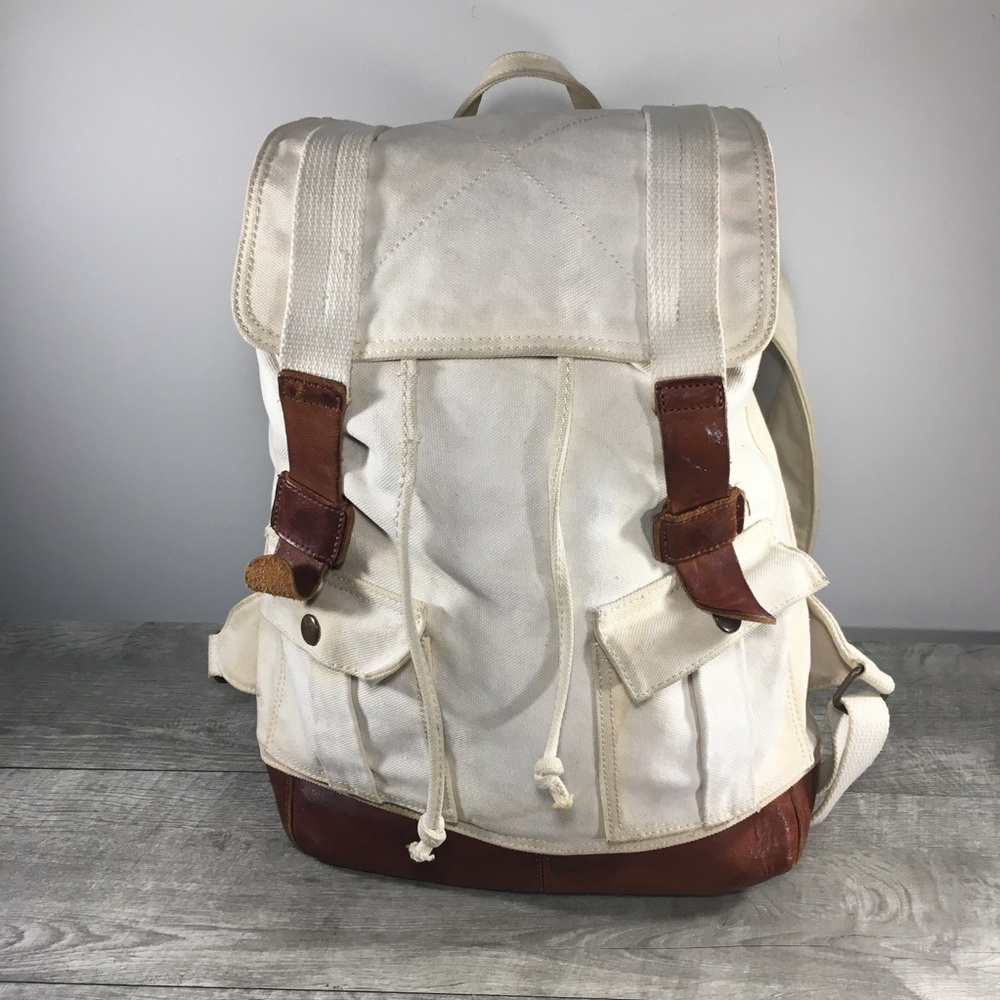 Brown Lucky Brand Cotton & Leather Purse Day Everyday Knapsack Travel Backpack